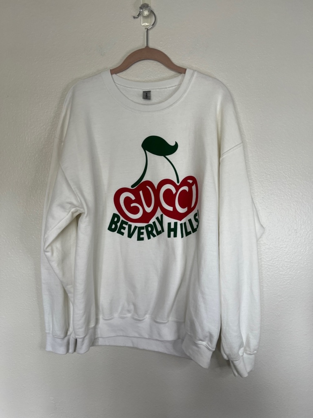 EUC Fashion White Sweatshirt with Red Cherry and Green Logo sz L